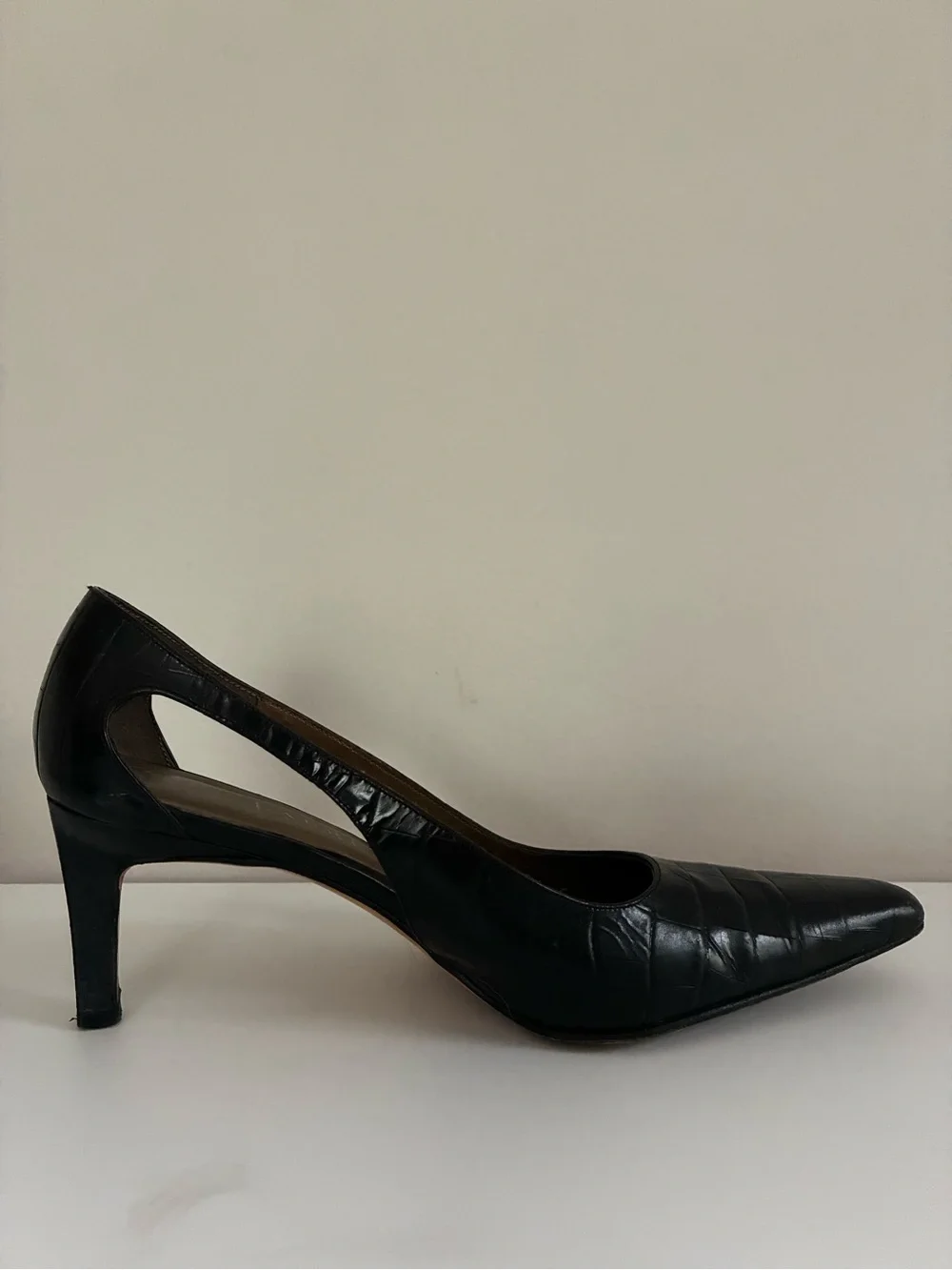 Vintage Ralph Lauren Y2K 90s Classic Black Leather Pointed-Toe Slingback Heels